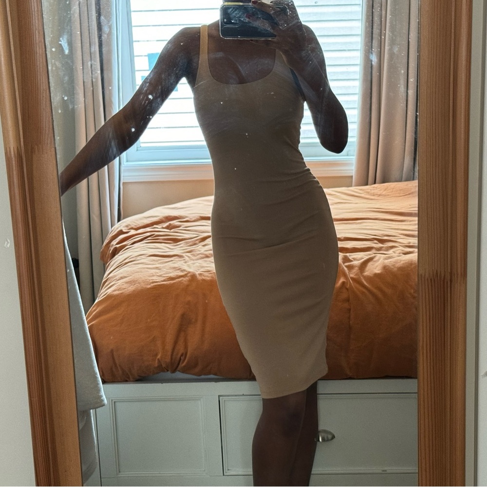 Tan Zara Bodycon Midi Dress